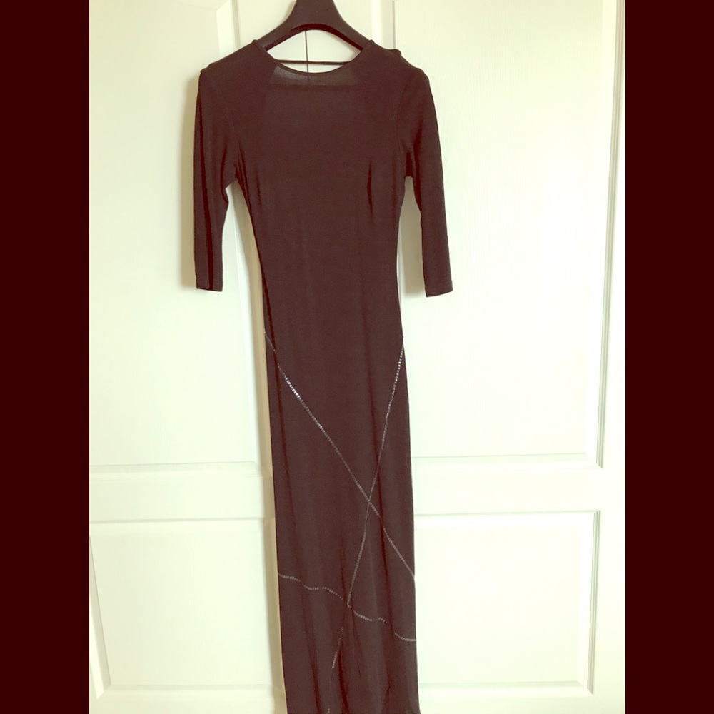 Body skimming floor length dress w/ open back